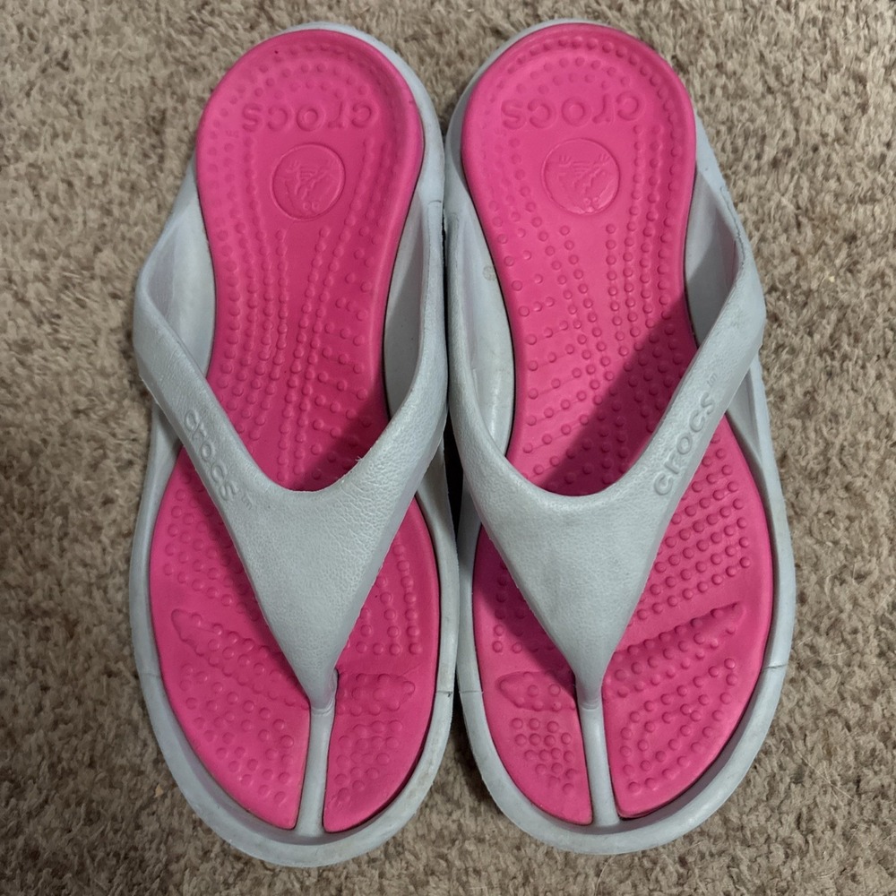 Crocs Athens Flip Flops Gray Pink Crosslite Women's 10 Men's 8